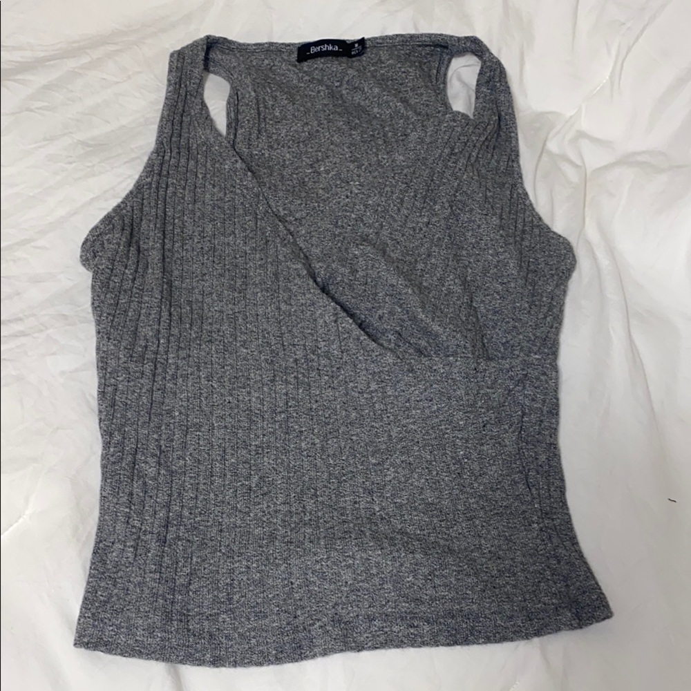 bershka cross asymmetrical grey tank top